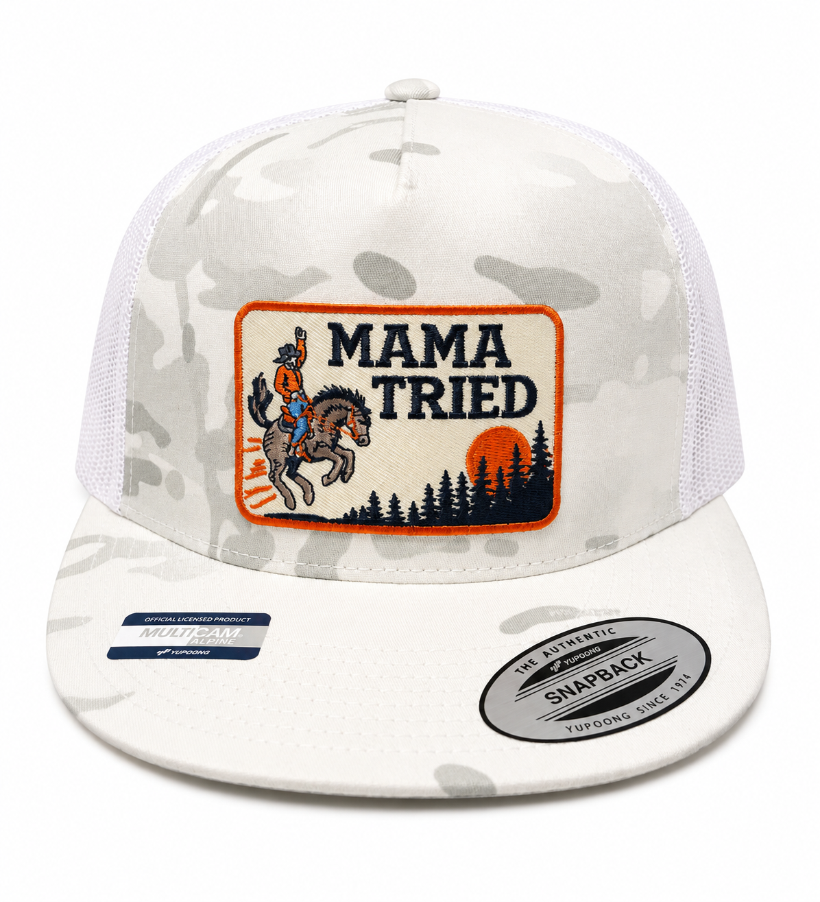 White cammo mama tried snap back