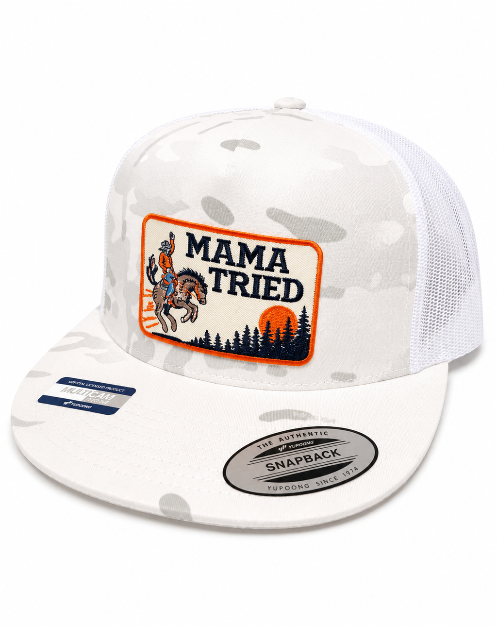 White cammo mama tried snap back